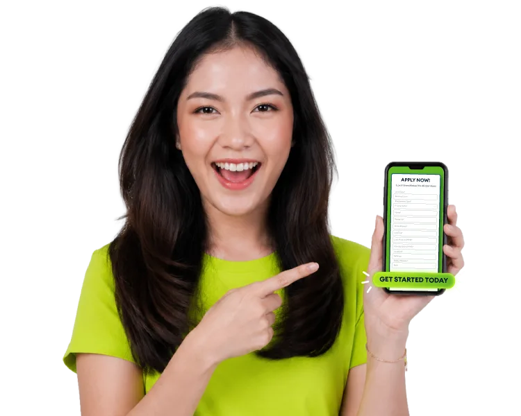 lady pointing to phone
